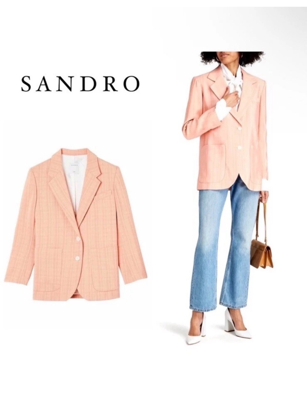 NWT Sandro Nathalie Jacquard Rose Poudre blazer jacket Size FR 38 / US 6